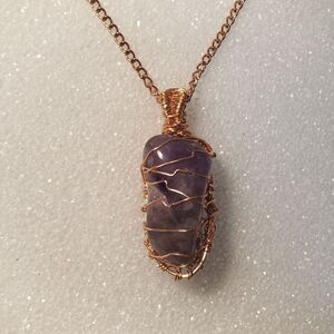 Raw Copper Wrapped Amethyst Pendant Necklace